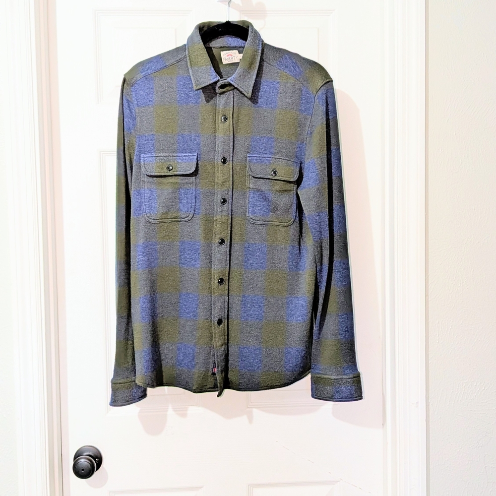 Faherty Olive and Navy Plaid Shirt